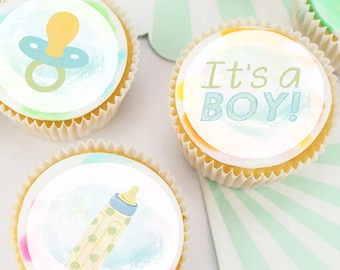 Baby Boy Vorgeschnittene essbare Cupcake oder Keks Toppers