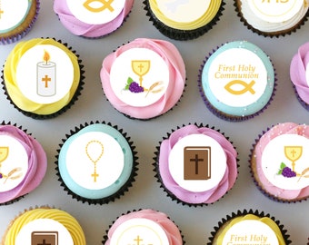 Communion Religious Pre-cut Mini Edible Icing Cupcake or Cookie Toppers