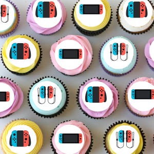 Nintendo Switch Förskurna Mini Ätbara Glasyr Cupcake eller Cookie Toppers