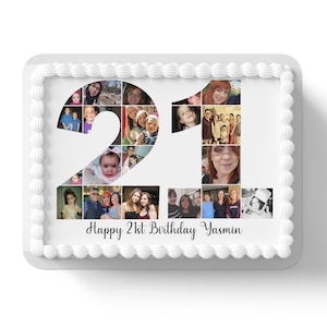 Birthday 21st 18th 30th Photo Collage Rectangle Square Edible Icing Cake Topper