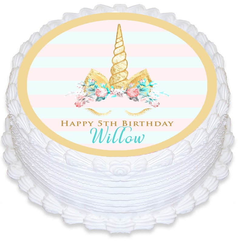 Unicorn Face Horns Pre-Cut Round Edible Icing Cake Topper