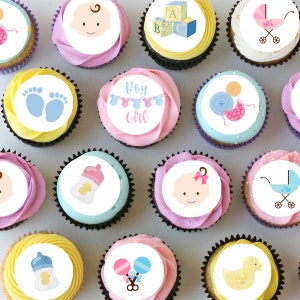Baby Girl Boy Shower Birth Pre-cut Mini Edible Icing Cupcake or Cookie Toppers