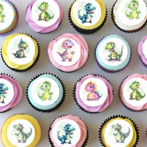 Cute Dinosaurs Pre-cut Mini Edible Icing Cupcake or Cookie Toppers