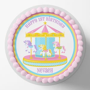 Horse Carousel Pre-cut Round Edible Cake Topper