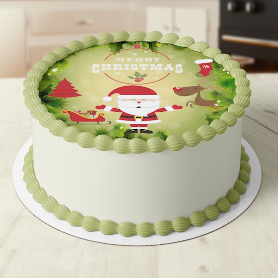 Noël Noël Père Noël Pré-coupé Rond Gâteau Glacé Comestible Topper