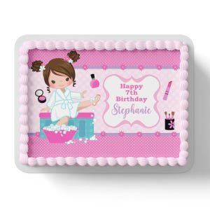 Pamper Party Makeup Cosmetic Edible Icing Rectangle Square Birthday Fondant Cake Topper