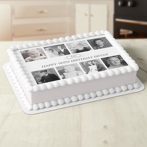 Photo Collage Birthday Anniversary Rectangle Square Edible Icing Cake Topper