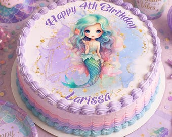 Mermaid Under The Sea Birthday Pre-cut Round Edible Icing Cake Topper