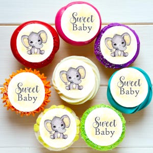 Elephant Baby Shower Pre-cut Edible Icing Image Cupcake or Cookie Toppers