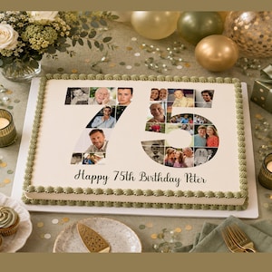 Birthday 50th 75th 80th Photo Collage Rectangle Square Edible Icing Cake Topper