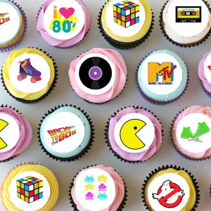 Eighties 80&#39;s Disco Pre-cut Mini Edible Icing Cupcake or Cookie Toppers