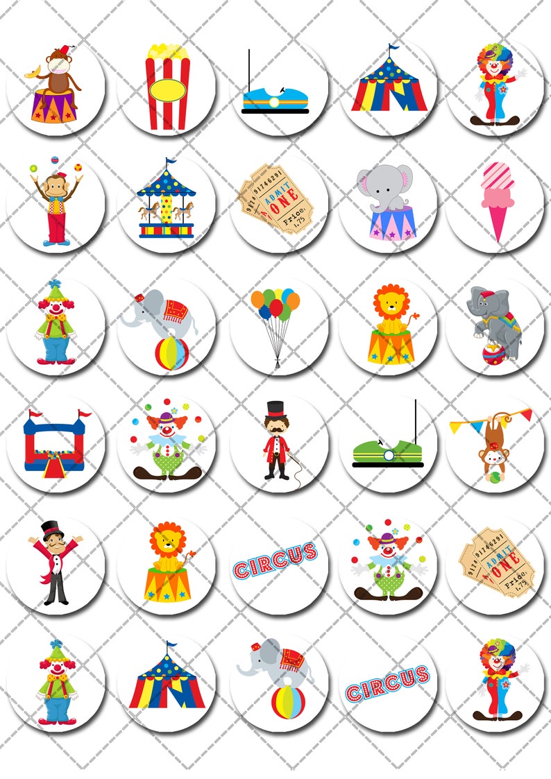 Circus Carnival Clown Pre-cut Mini Edible Icing Cupcake or Cookie Toppers image 2