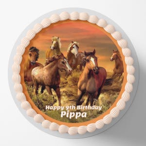 Horse Horses Themed Pre-Cut Round Edible Cake Topper