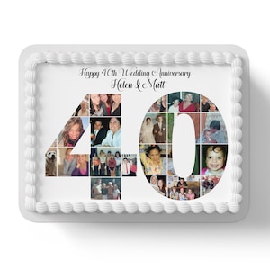 Wedding Anniversary Photo Collage Rectangle Square Edible Icing Cake Topper