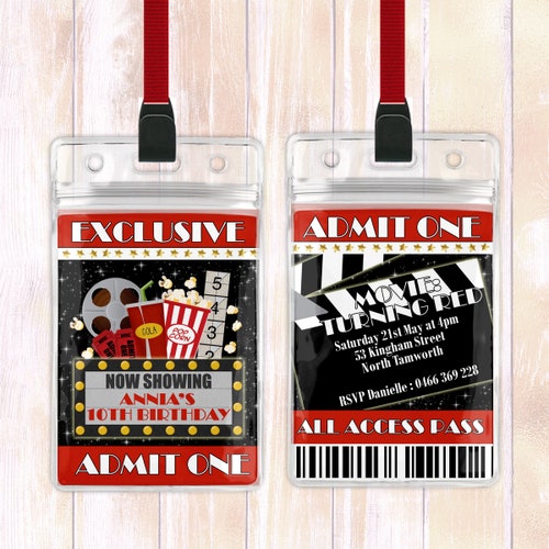 Movie Ticket Cinema Party VIP Lanyard Pass Digital Printable Etsy