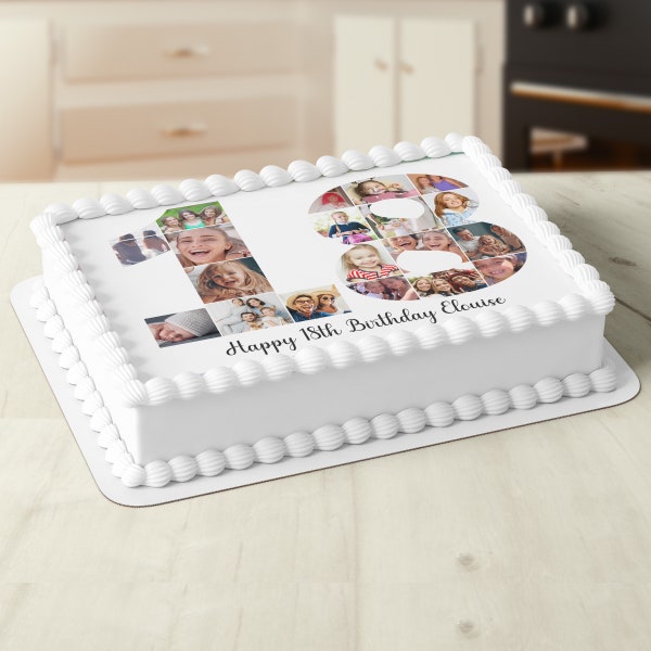 Birthday 18th 21st Photo Collage Rectangle A4 A3 Edible Icing Cake Topper