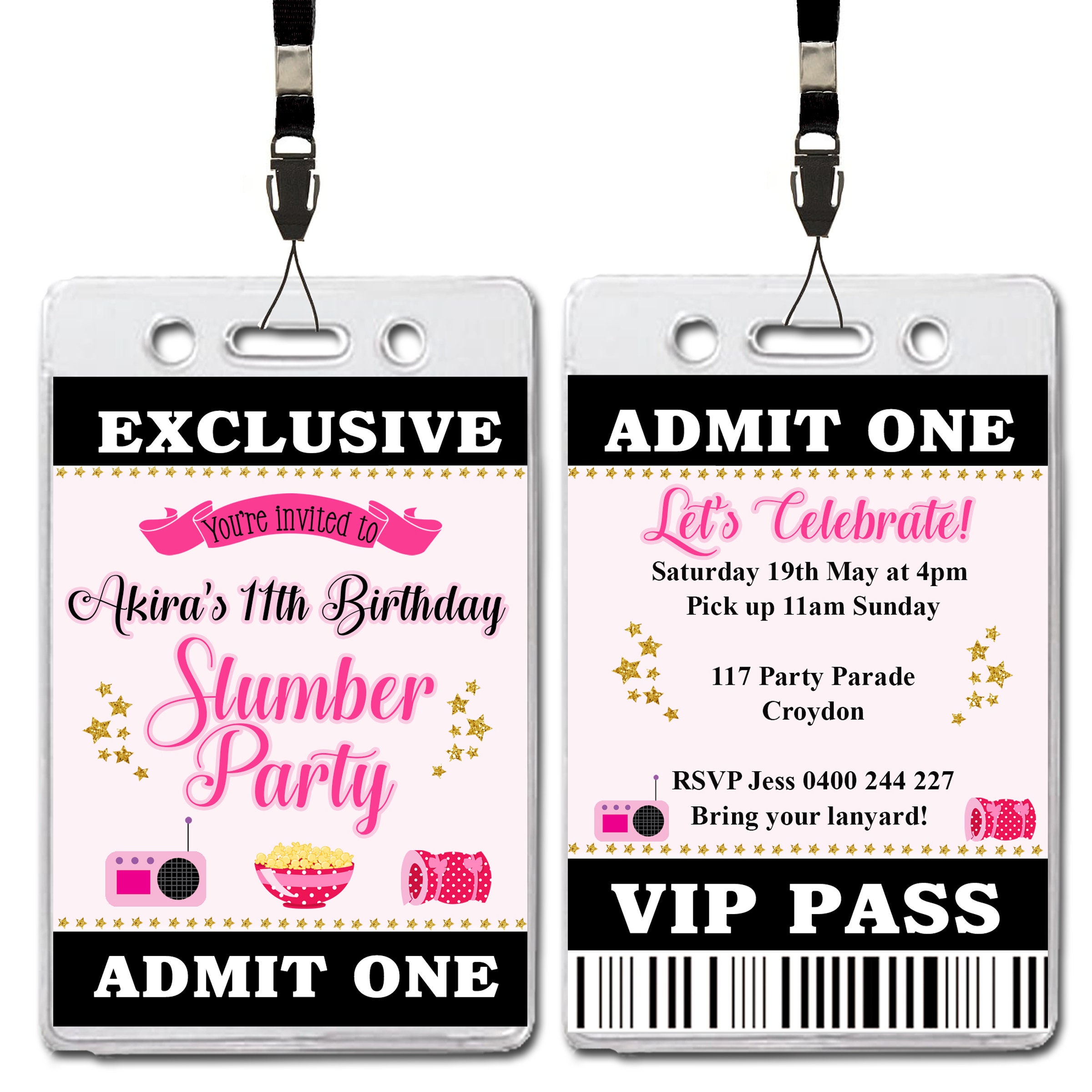 VIP Lanyard Pass Sleepover Slumber Party Digital Birthday Etsy