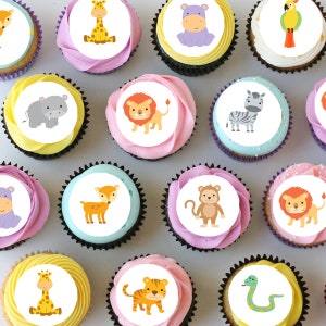 Jungle Safari Animals Pre-cut Mini Edible Icing Cupcake or Cookie Toppers