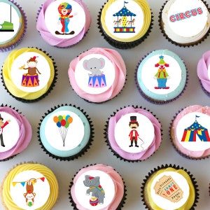 Circus Carnival Clown Pre-cut Mini Edible Icing Cupcake or Cookie Toppers image 1