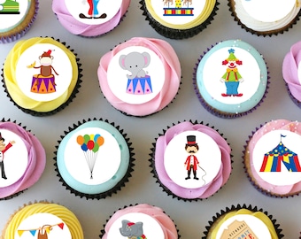 Circus Carnival Clown Pre-cut Mini Edible Icing Cupcake or Cookie Toppers