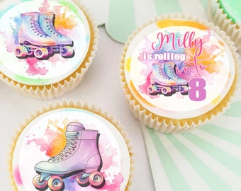 Rollerskates Rollerskating Customised Pre-cut Edible Icing Cupcake or Cookie Toppers