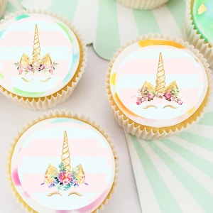 Unicorn Horns Ears Pre-cut Edible Icing Image Cupcake or Cookie Toppers