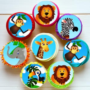 Jungle Safari Animals Pre-cut Edible Icing Image Cupcake or Cookie Toppers