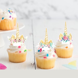 Adornos para cupcakes en oblea comestibles precortados con forma de cuernos de unicornio