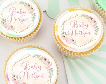 Baby Girl Floral Shower Vorgeschnittene essbare Cupcake oder Cookie Toppers