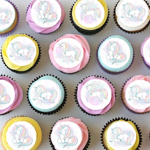 Unicorn Rainbow Pre-cut Mini Edible Icing Cupcake or Cookie Toppers