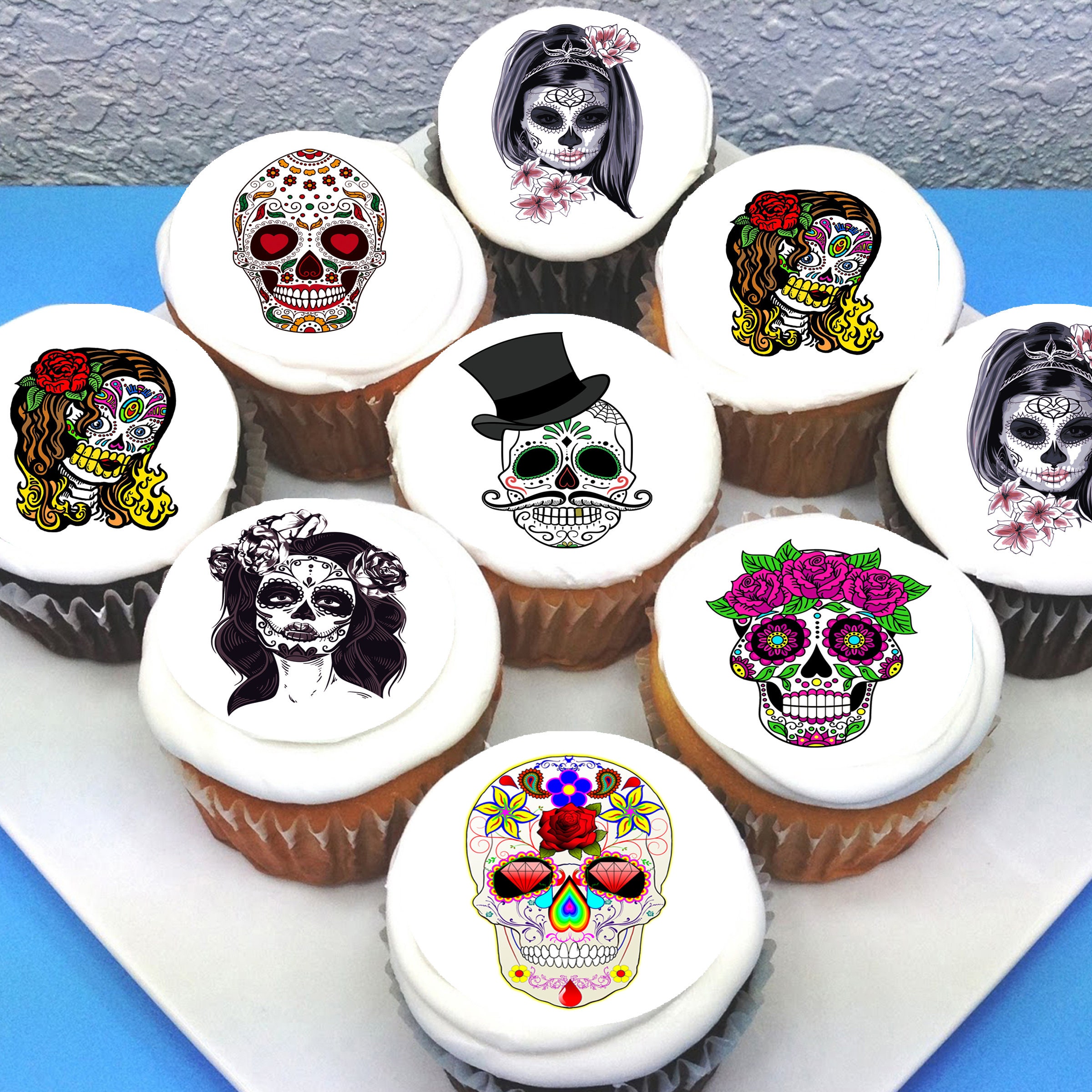 FREE Day of the Dead Sugar Skull Cupcake Toppers - Tried & True Creative