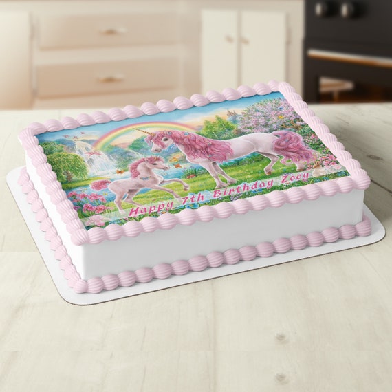 Rainbow Unicorn Glitter Watercolor Floral Gold Edible Cake Toppers