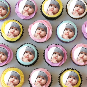 Mini Pre-cut Edible Icing Cupcake or Cookie Toppers with your own Photo, Image or Logo