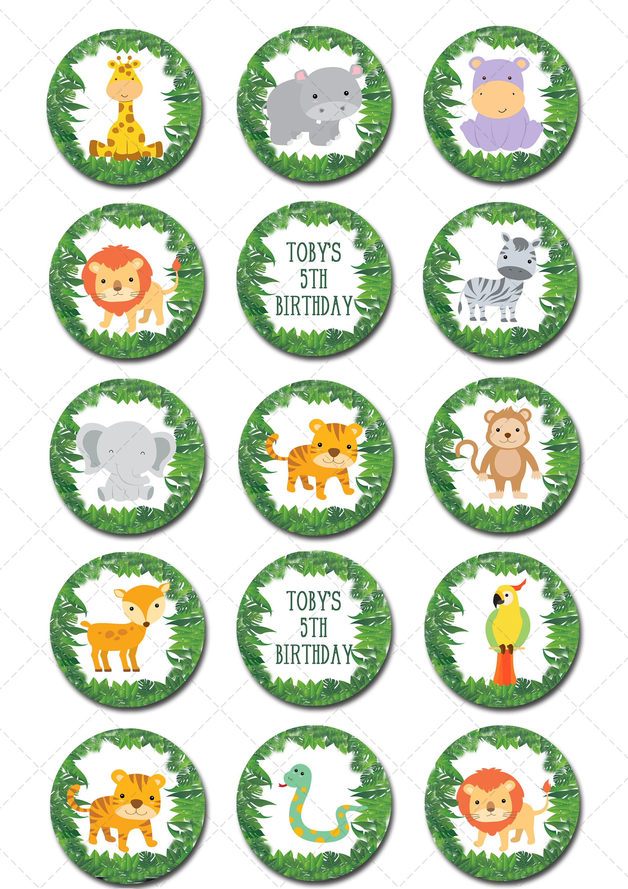 Jungle Safari Animals Precut Edible Icing Image Cupcake or Etsy