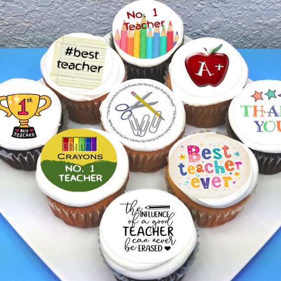 Teacher Thank You Edible Icing Cupcake Toppers Precut Sheet Etsy