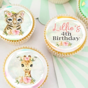 Jungle Safari Animals Pre-cut Edible Cupcake or Cookie Toppers