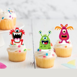 Toppers para cupcakes comestíveis pré-cortados em formato de cartão de wafer da Monsters