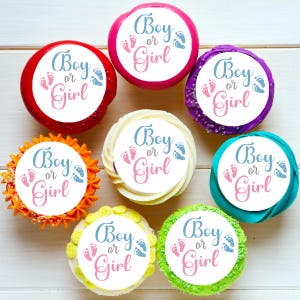 Gender Reveal Baby Shower Pre-cut Edible Cupcake or Cookie Toppers