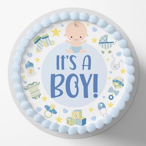Voorgesneden ronde eetbare taarttopper voor babyjongens