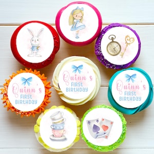 Cute Girl and Rabbit Personalised Pre-cut Edible Cupcake or Cookie Toppers