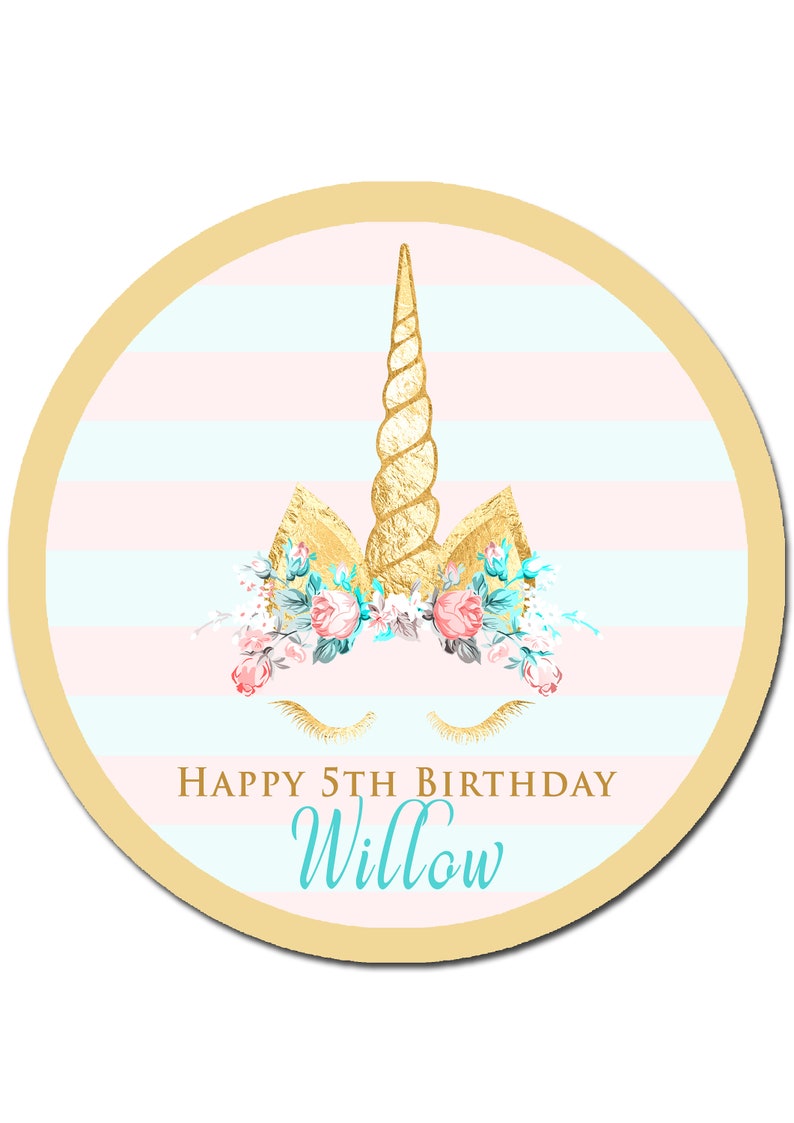 Unicorn Face Horns Pre-Cut Round Edible Icing Cake Topper