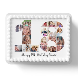 Birthday 18th 21st Photo Collage Rectangle Square Edible Icing Cake Topper