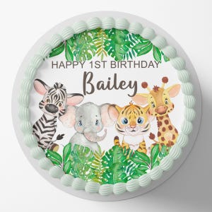 Jungle Animal Safari Pre-Cut Round Edible Icing Cake Topper