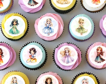 Princesses Cute Princess Pre-cut Mini Edible Icing Cupcake or Cookie Toppers