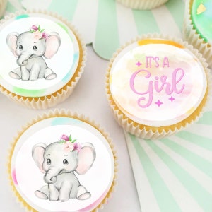 It's A Girl Baby Shower Pre-cut Edible Cupcake or Cookie Toppers
