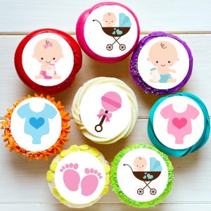 Baby Boy Girl Shower Birthday Pre-cut Edible Cupcake or Cookie Toppers