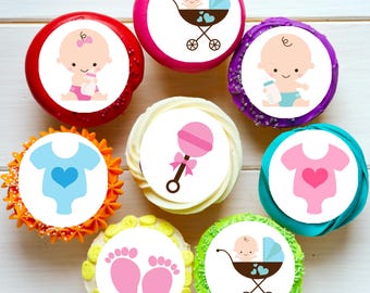 Baby Boy Girl Shower Birthday Vorgeschnittene essbare Cupcake oder Cookie Toppers