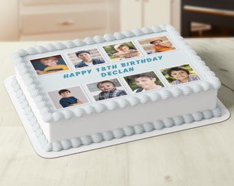 Birthday Photo Collage Rectangle Square Edible Icing Cake Topper