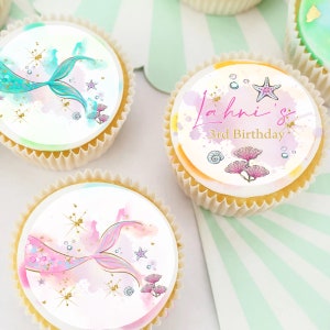 Mermaid Tails Under The Sea Pre-cut Edible Cupcake or Cookie Toppers