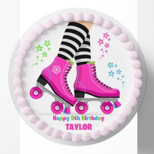 Décoration de gâteau ronde prédécoupée en forme de patin à roulettes avec glaçage comestible